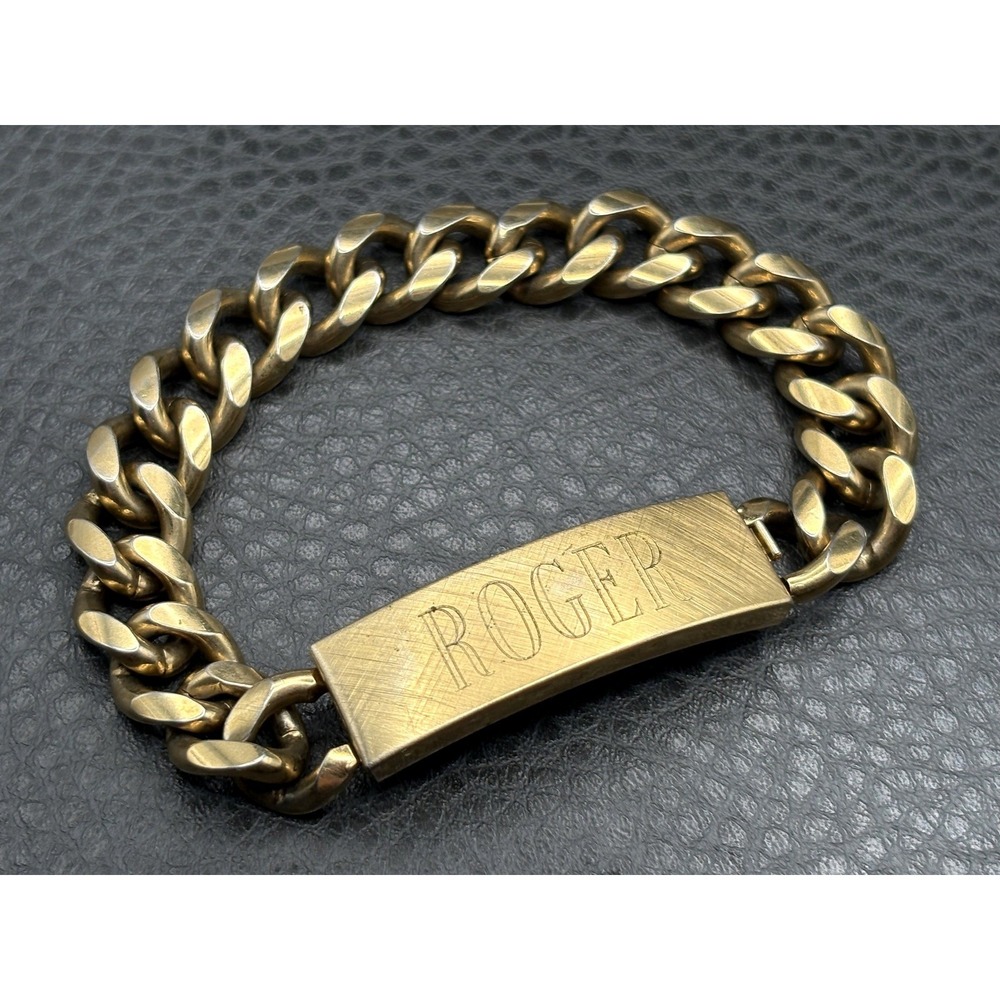 VTG Speidel Gold Plated Name ID Plate Thick Curb Chain Bracelet ROGER